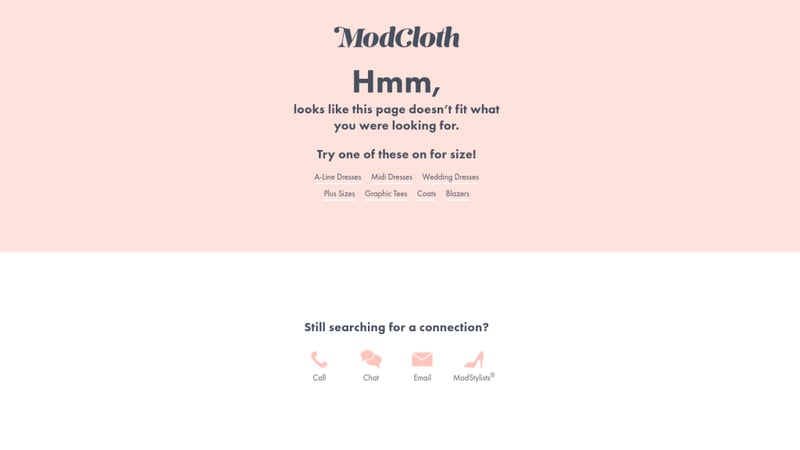 modcloth 404 page How To Maximize Google Analytics Metrics as a Web Designer — Takeaways From Our Webinar With Andy Crestodina 2