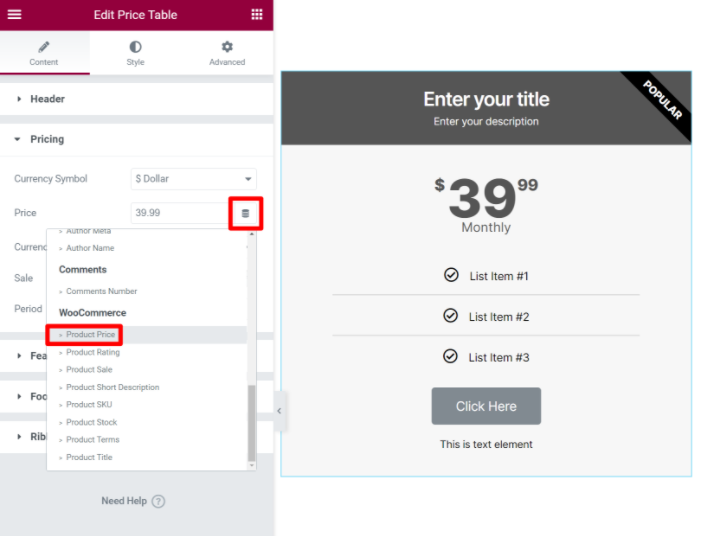 price table 7 Ways You Can Use Dynamic WooCommerce Tags to Increase Your Online Store Sales 5